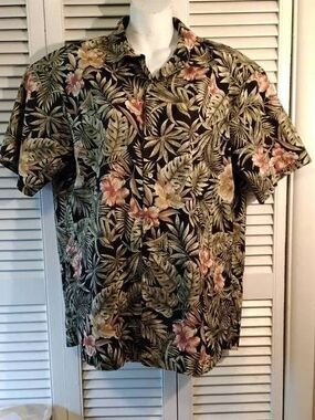 Vintage Tori Richard Silk-Feel Cotton Hawaiian Shirt XL Blk Floral